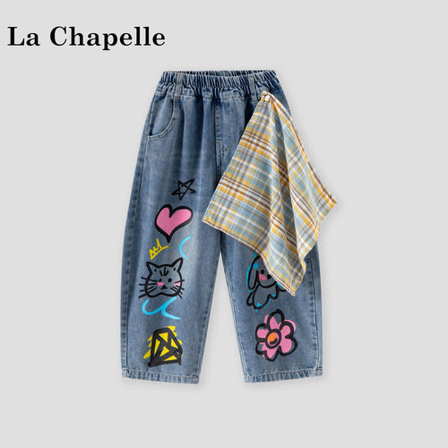La Chapelle【拉夏贝尔】夏季女童时尚童趣卡通印花牛仔裤LD2687