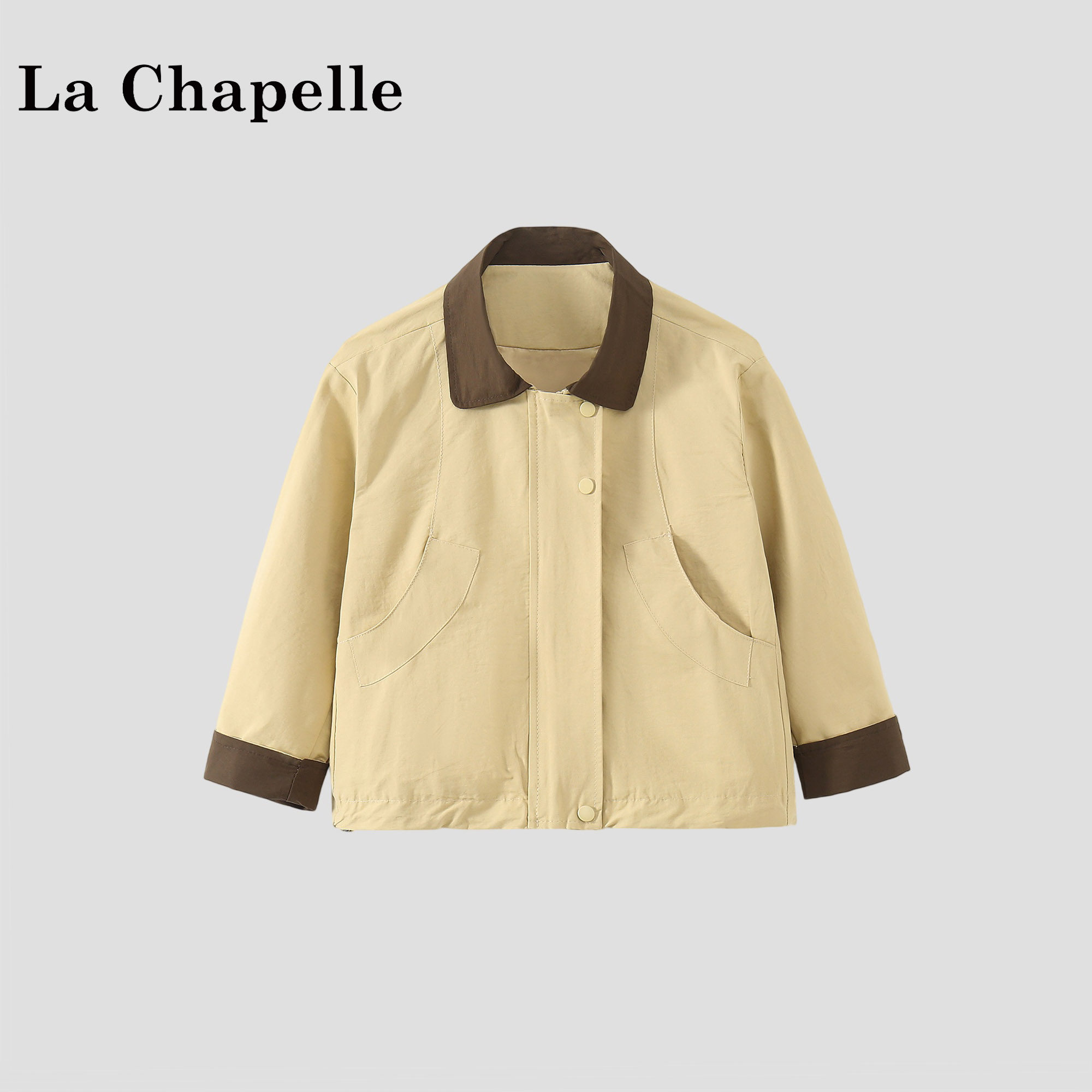 拉夏贝尔女童夹克衫外套2026春季新款儿童洋气英伦风翻领工装上衣