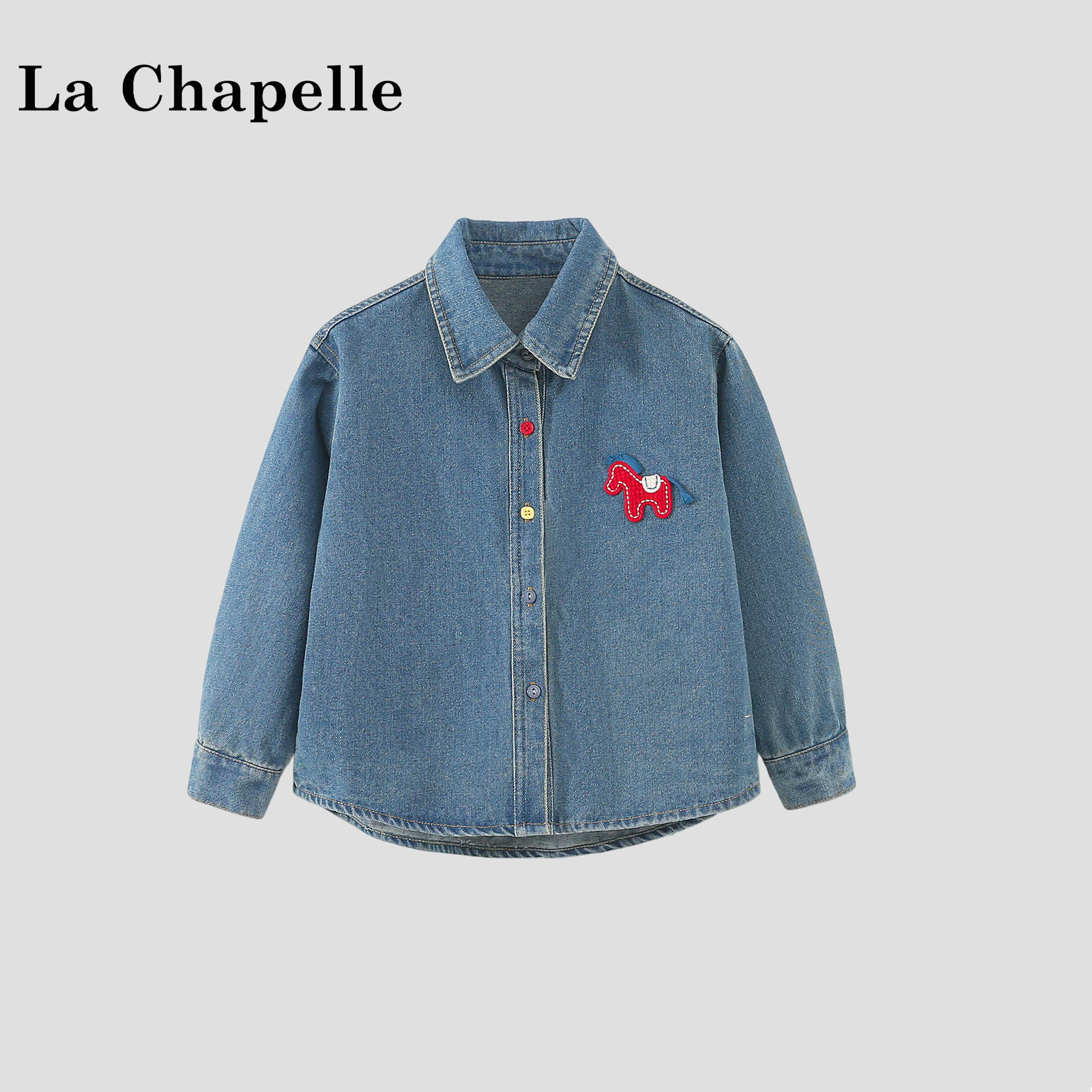 拉夏贝尔儿童牛仔衬衫2026春装新款宝宝衬衣女童春秋薄款长袖外套