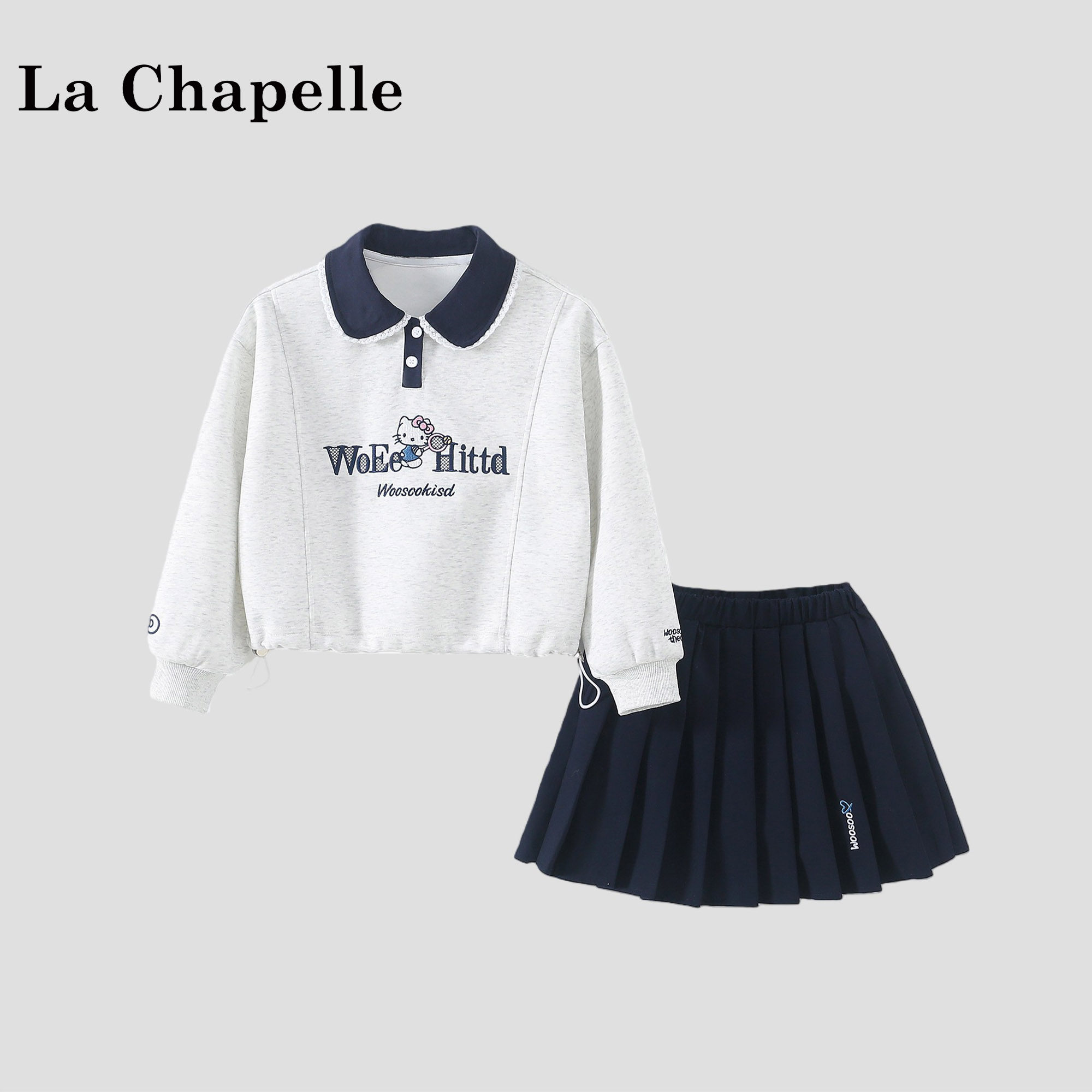 拉夏贝尔女童卫衣套装2026新款儿童学院风上衣女宝宝百褶裙两件套