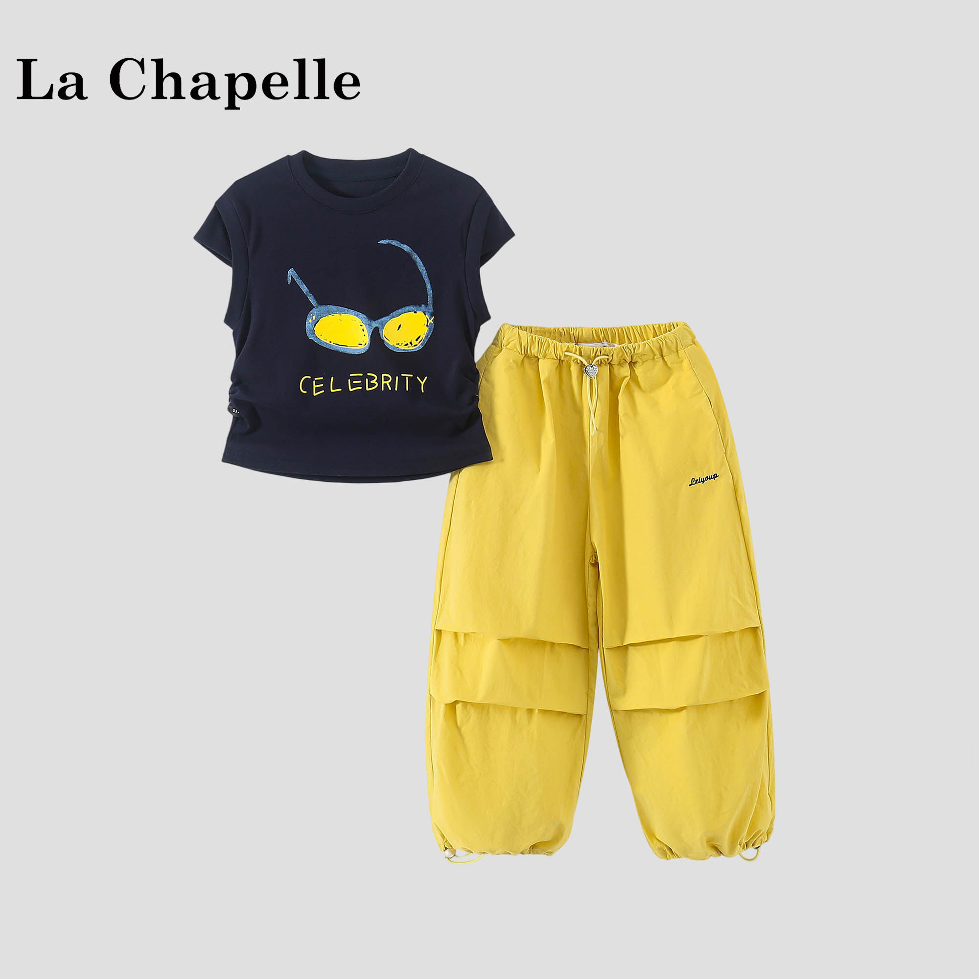 La Chapelle【拉夏贝尔】夏季女童卡通短袖T恤工装裤两件套LD2260