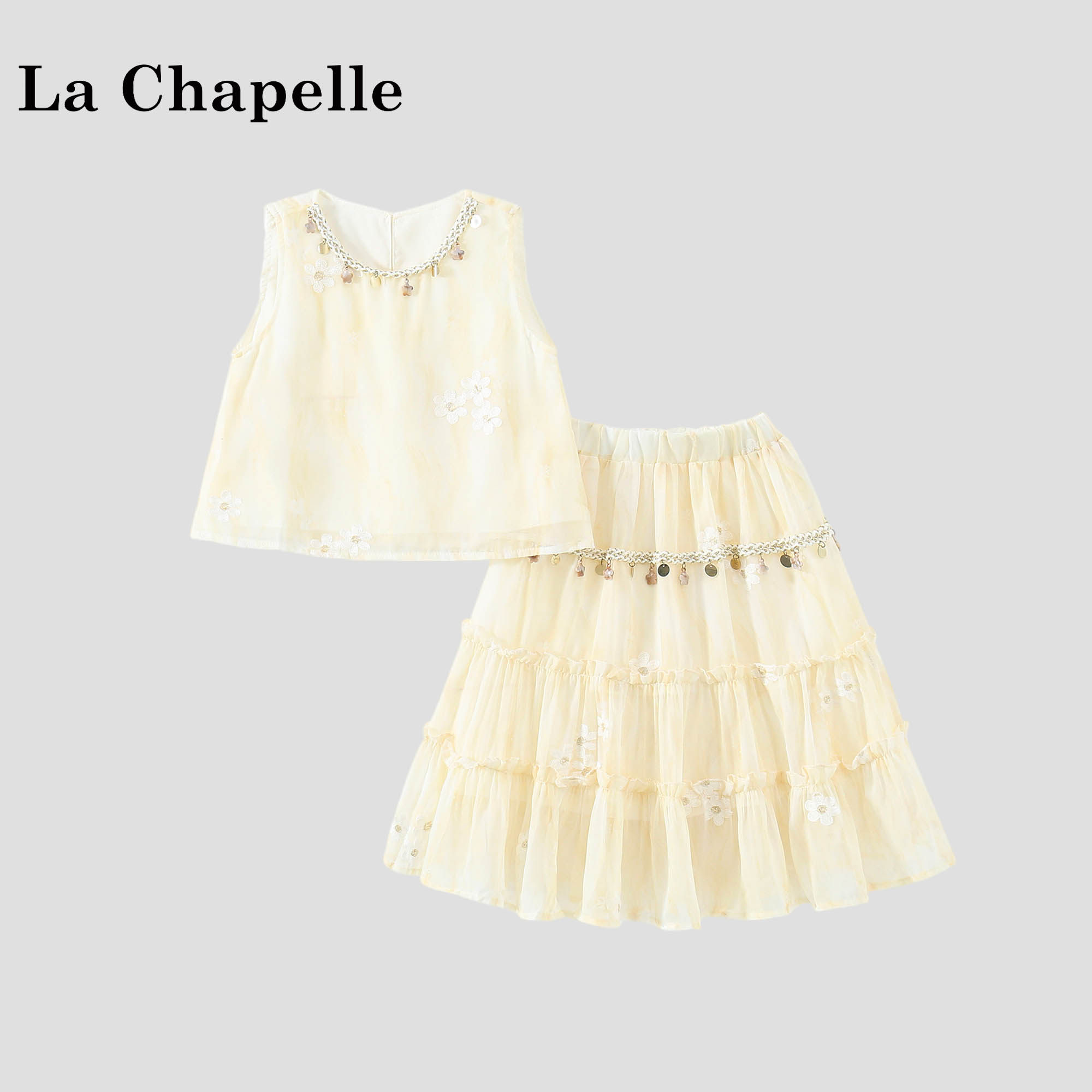 拉夏贝尔女童夏装2026新款女宝度假风半身裙套装波西米亚风两件套