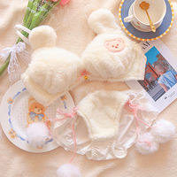 Yusu Milk Powder Cute Cat Autumn and Winter plush underwear, cute female cat bear, no steel ring, gathering bra set for warmth thumbnail 6