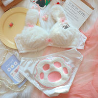 Yusu Milk Powder Cute Cat Autumn and Winter plush underwear, cute female cat bear, no steel ring, gathering bra set for warmth thumbnail 5