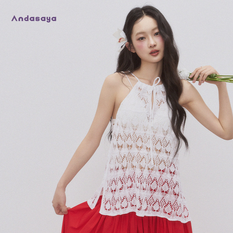 Andasaya 镂空针织衫吊带性感背心夏季设计感宽松度假挂脖上衣