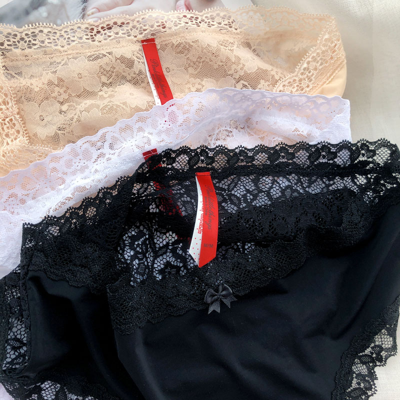 唯美系列~AB版纯色牛奶丝拼接蕾丝低腰性感无痕三角冰丝内裤女