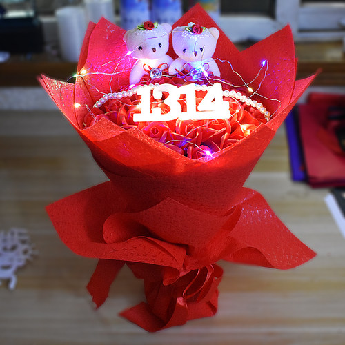 香皂玫瑰卡通成品花束七夕情人节送女友闺蜜老婆妈妈生日礼物女生