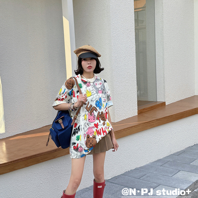 WLADY/NPJ女配角-新可爱卡通图案印花休闲短袖上衣短袖T恤0-1053