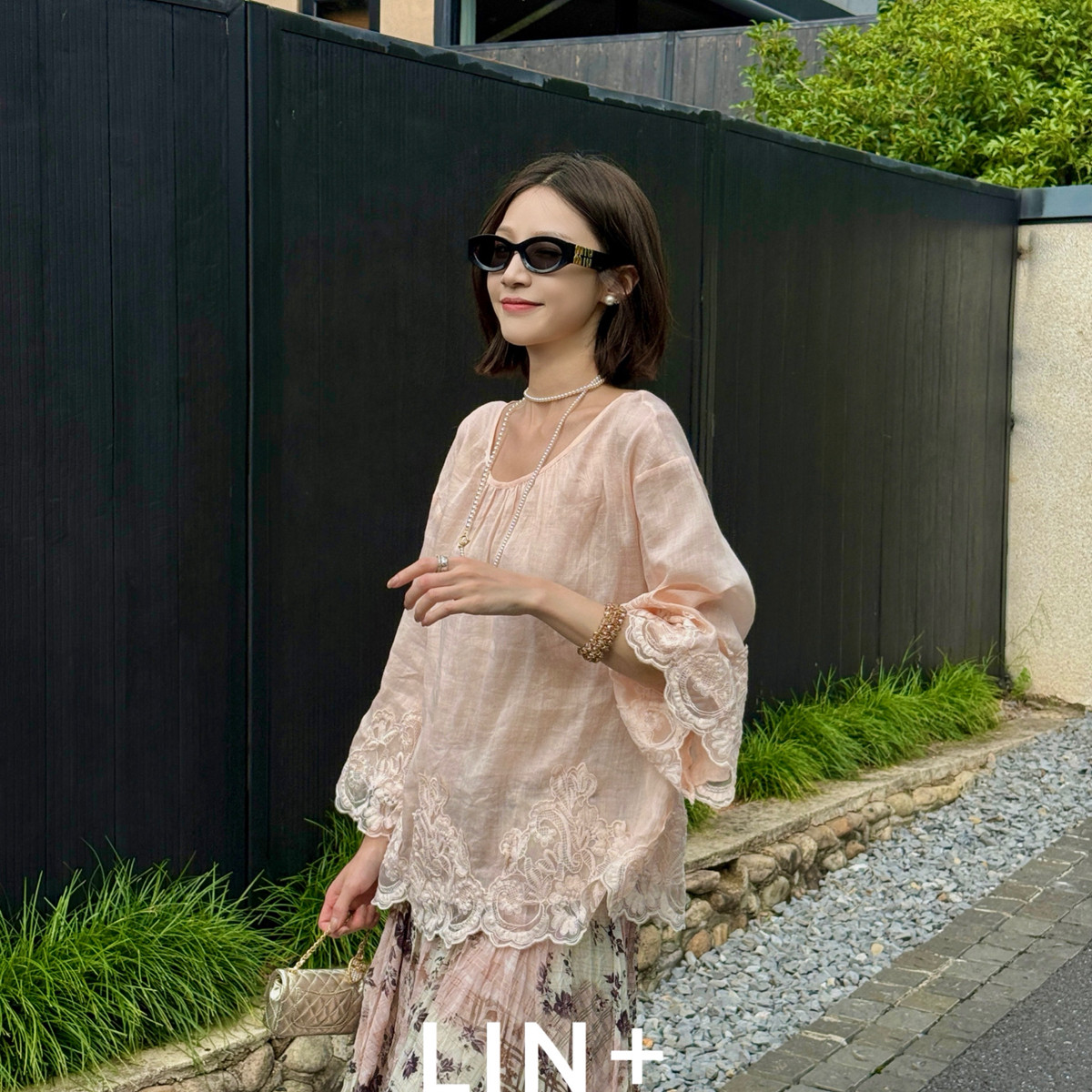 LIN+  -清新流动秋上新～圆领套头100苎麻度假防晒刺绣文艺优SX15