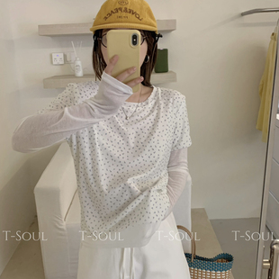 Soul YS1 26年夏上新韩系波点碎花假两件长袖 无配件 3122 T恤