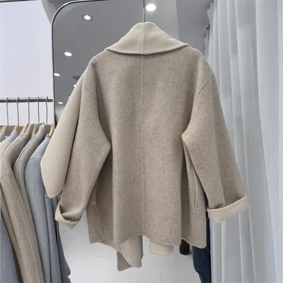 桐宝双色双面羊毛羊绒大衣中长款围巾斗篷披肩加厚慵懒宽松女外套