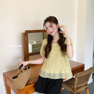 MSTUDIO漫莎 8157 夏上新莉莉安小姐层层波浪纹路设计气质高级小衫