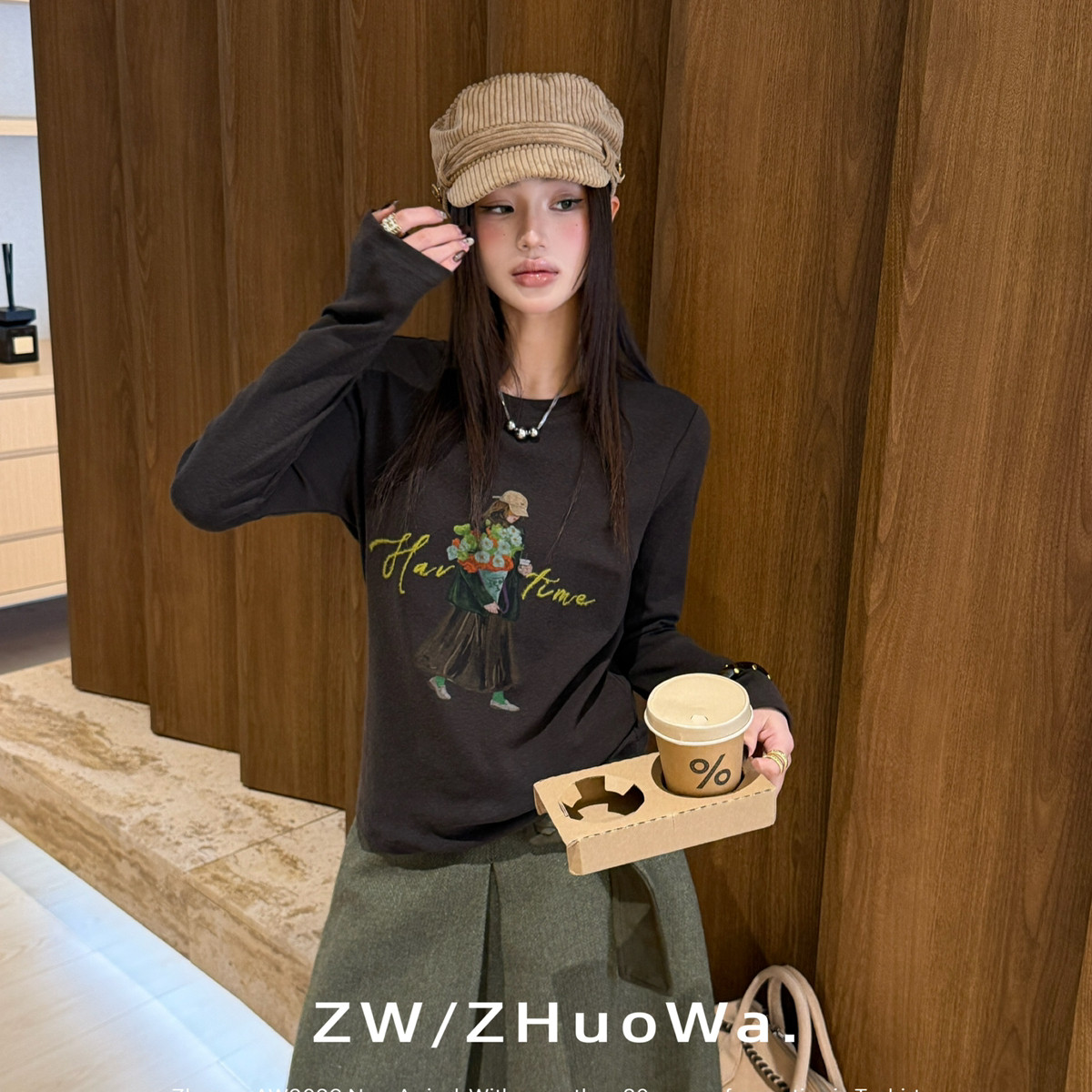 卓娃-秋上新小女孩印花欧美长袖T恤33613
