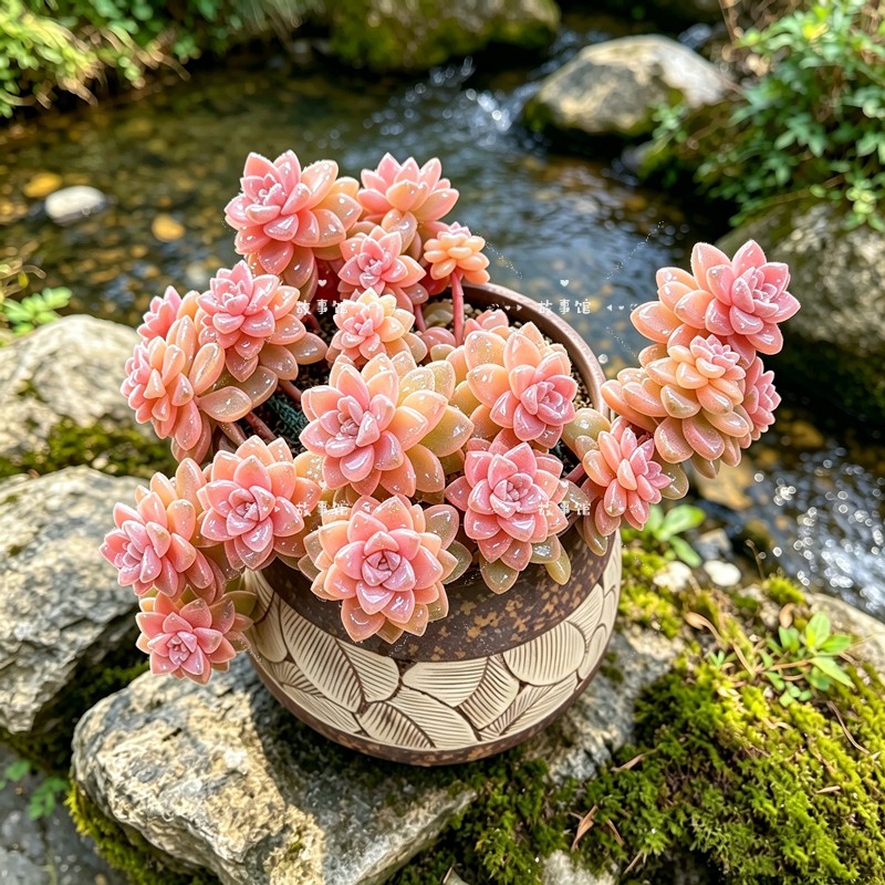 粉色杏美人 多肉植物美杏锦老桩带盆栽好室内桌面创意家居绿植