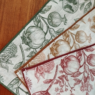 Linen纯亚麻小餐巾布 复古印花厨房巾多用长方形布艺茶巾盖布手帕