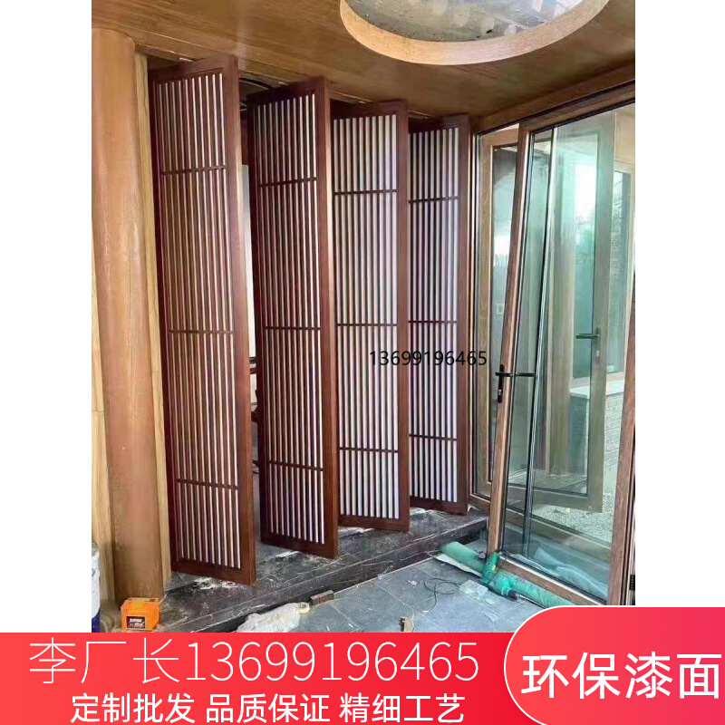 旋转门实木屏风镂空隔断玄关花格中式仿古门窗原木U格栅榫卯可定