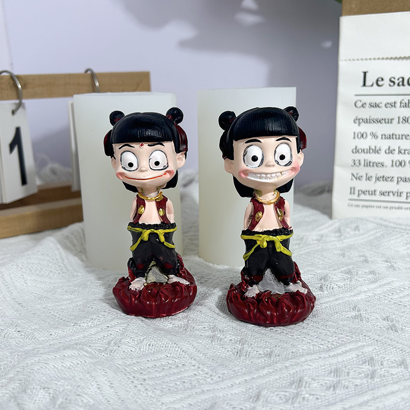 哪吒之魔童闹海硅胶模具香薰石膏娃娃白胚DIY涂鸦摆件手办装饰模