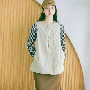 2026春夏新款 百搭马夹系带蝴蝶结毛边牛仔背心 niko家日系马甲女