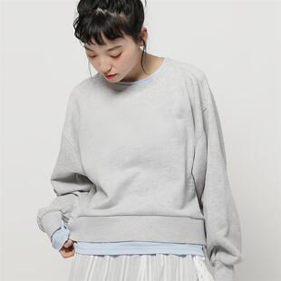 niko2026新款日系假两件宽松卫衣女春季撞色拼接圆领学院风棉上衣