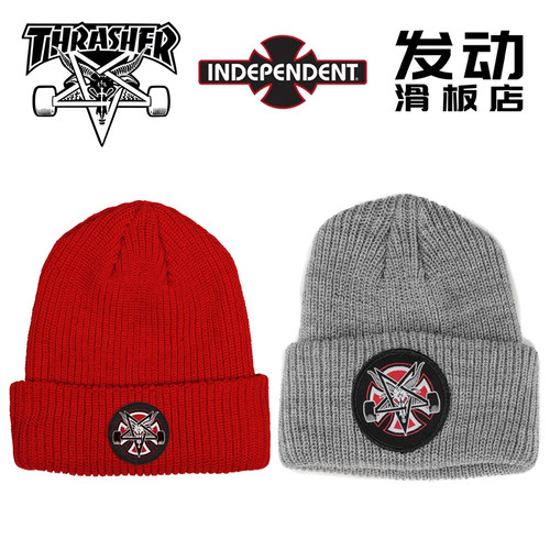 冷帽毛线帽Thrasher火焰