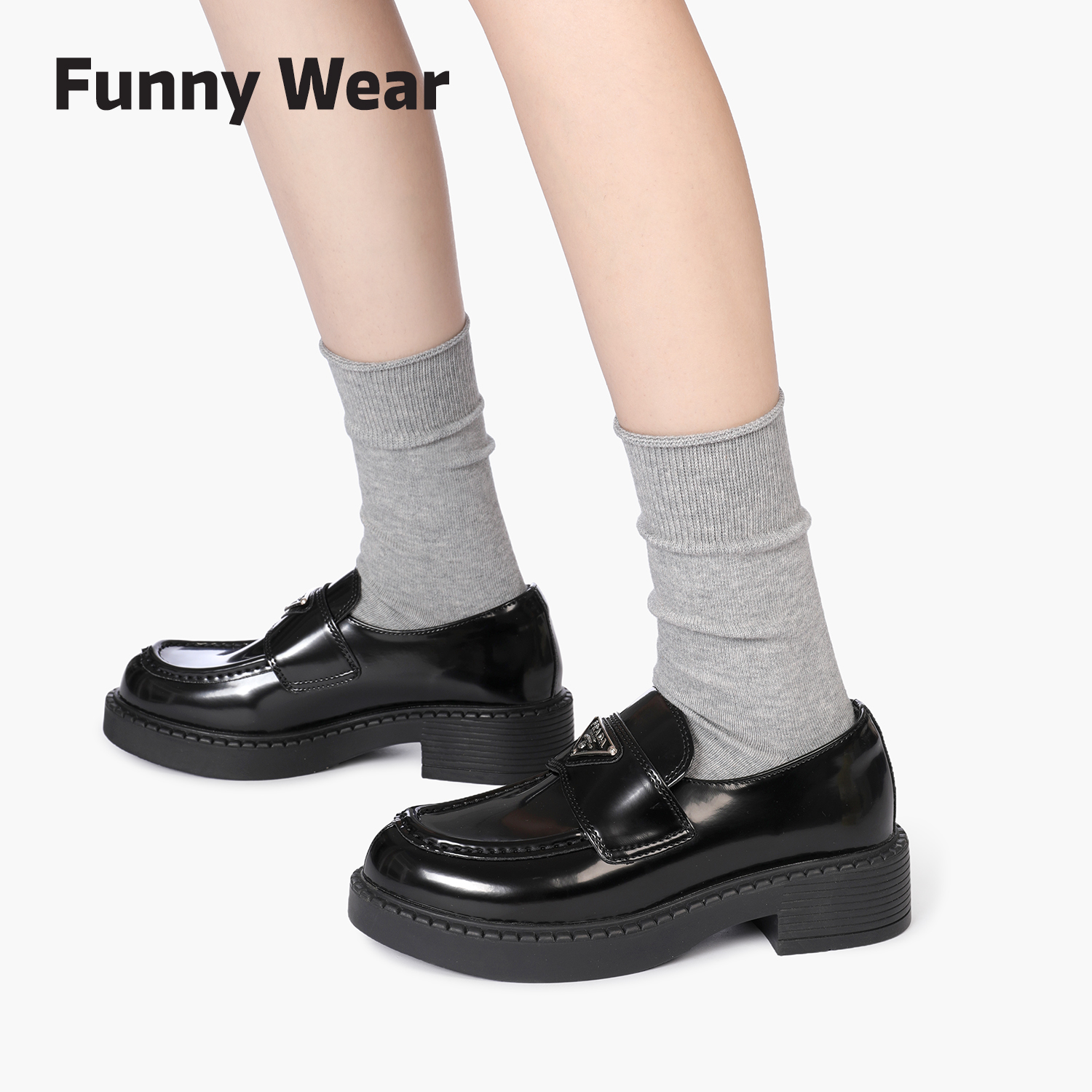 灰色袜子女堆堆袜纯色搭配小皮鞋