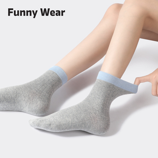 袜子女款春秋蓝色中筒袜薄款配玛丽珍鞋透气灰色运动风春夏季棉袜