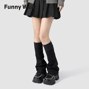 袜子女纯色袜套亚文化y2k辣妹阔腿喇叭堆堆袜黑色薄款 日系jk腿套