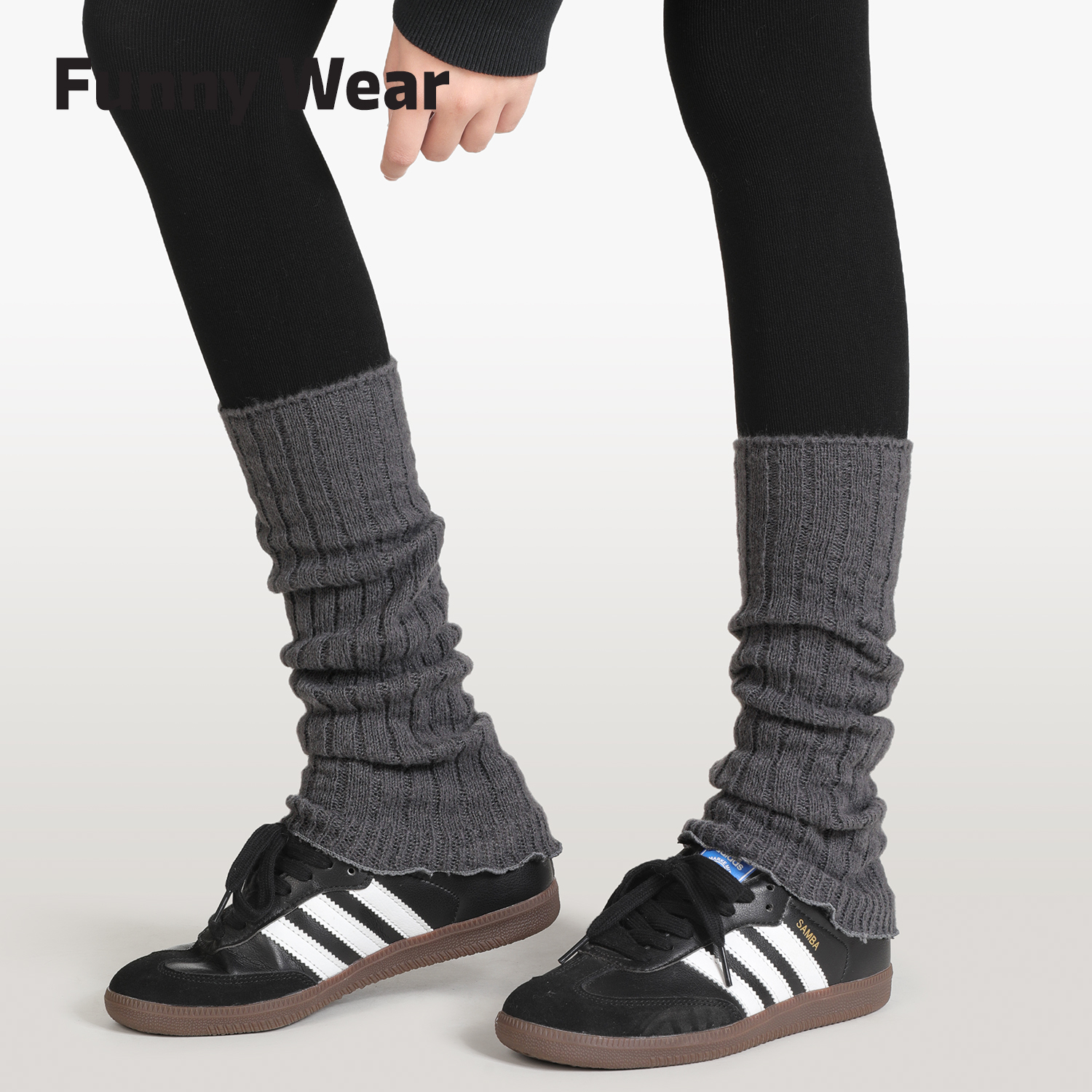 灰色袜套女秋冬季针织腿套搭配鲨鱼裤堆堆袜百搭纯色jk小腿袜保暖