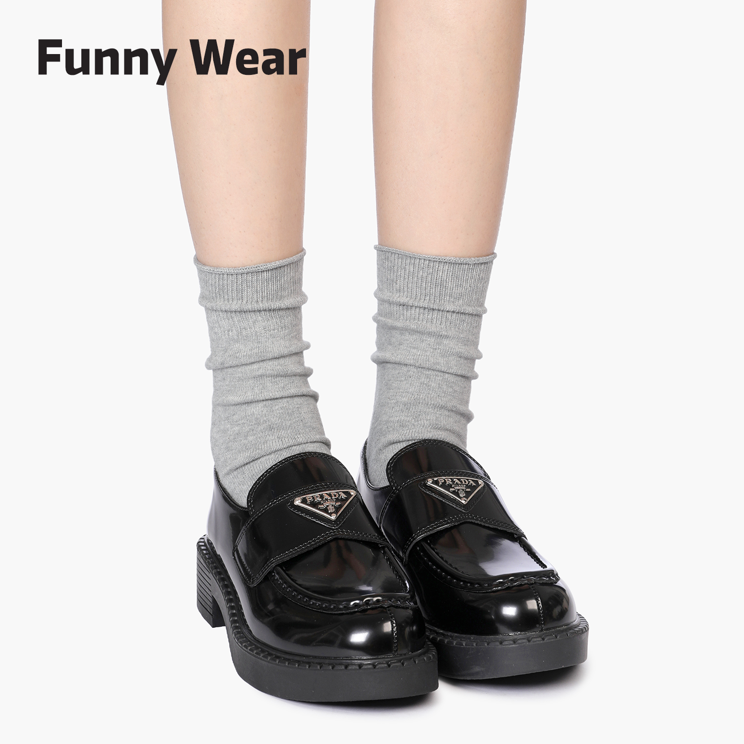 灰色袜子女春秋堆堆袜搭配乐福鞋