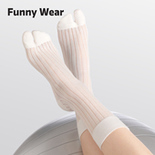 白色分趾袜子女秋冬款 无骨精梳棉二趾袜 爆款 分趾鞋 中筒袜2025新款