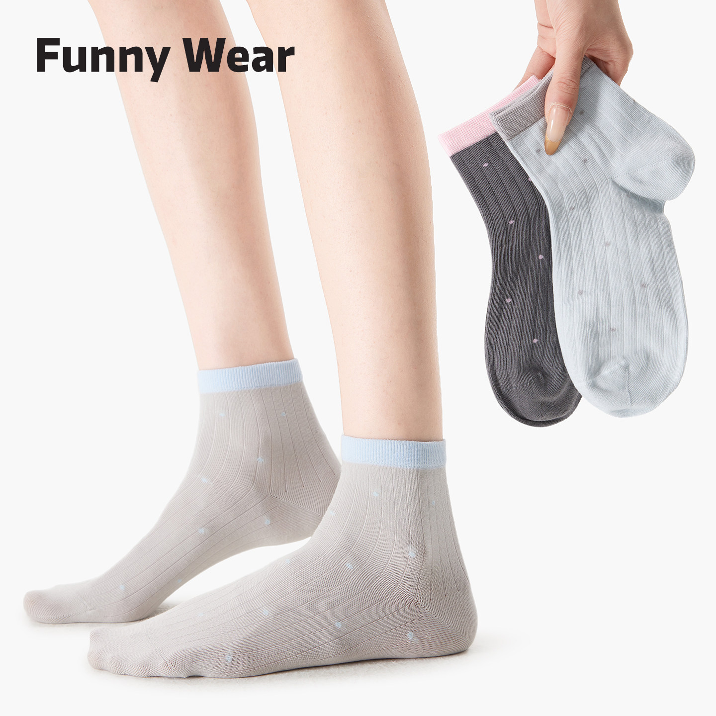 袜子女波点短袜春夏轻薄透气复古浅口撞色无骨袜学院风中短筒棉袜