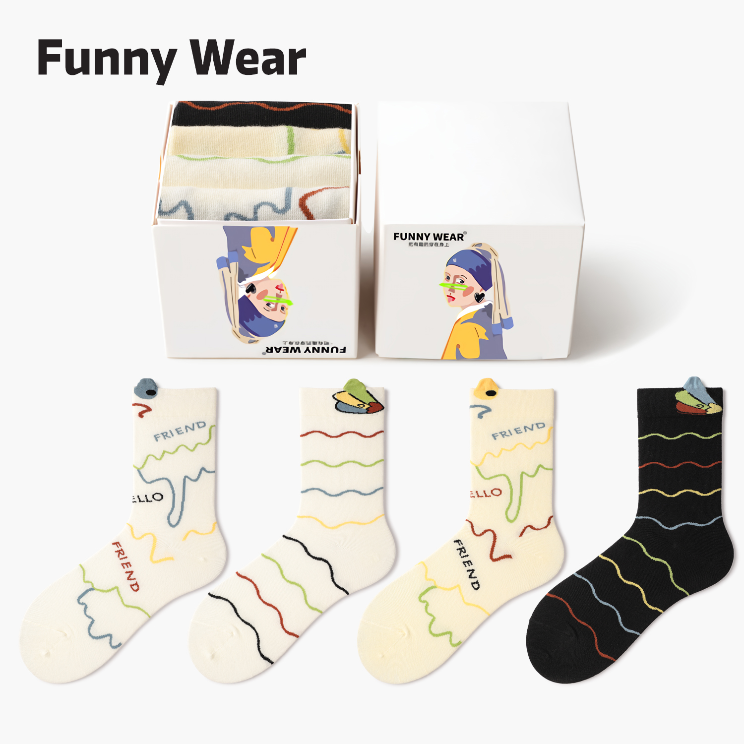 春秋中筒袜女袜子卡通棉