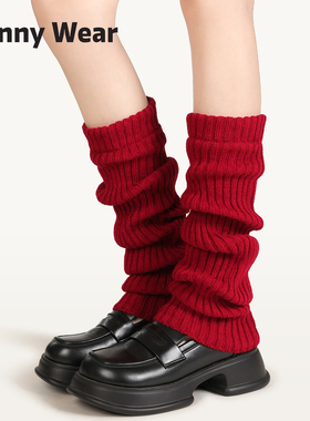 红色袜套堆堆袜秋冬季雪地靴袜子保暖加厚针织长袜y2k亚文化腿套
