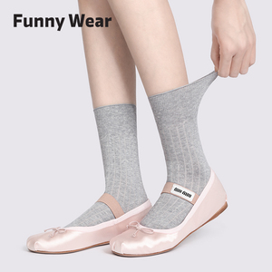 灰色袜子纯棉袜女白色中筒袜夏季薄款玛丽珍芭蕾miu系堆堆袜棉袜