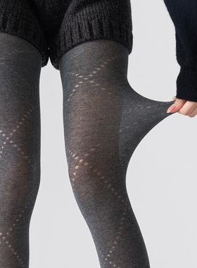 灰色菱格连裤袜秋冬微压显瘦微透肤格雷系秋季外穿黑色打底裤袜子