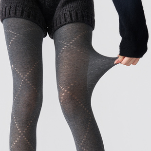 袜子 外穿黑色打底裤 灰色菱格连裤 袜秋冬微压显瘦微透肤格雷系秋季