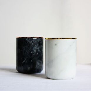 天然大理石蜡烛杯烛台北欧玫瑰金盖子黄铜金色笔筒收纳杯