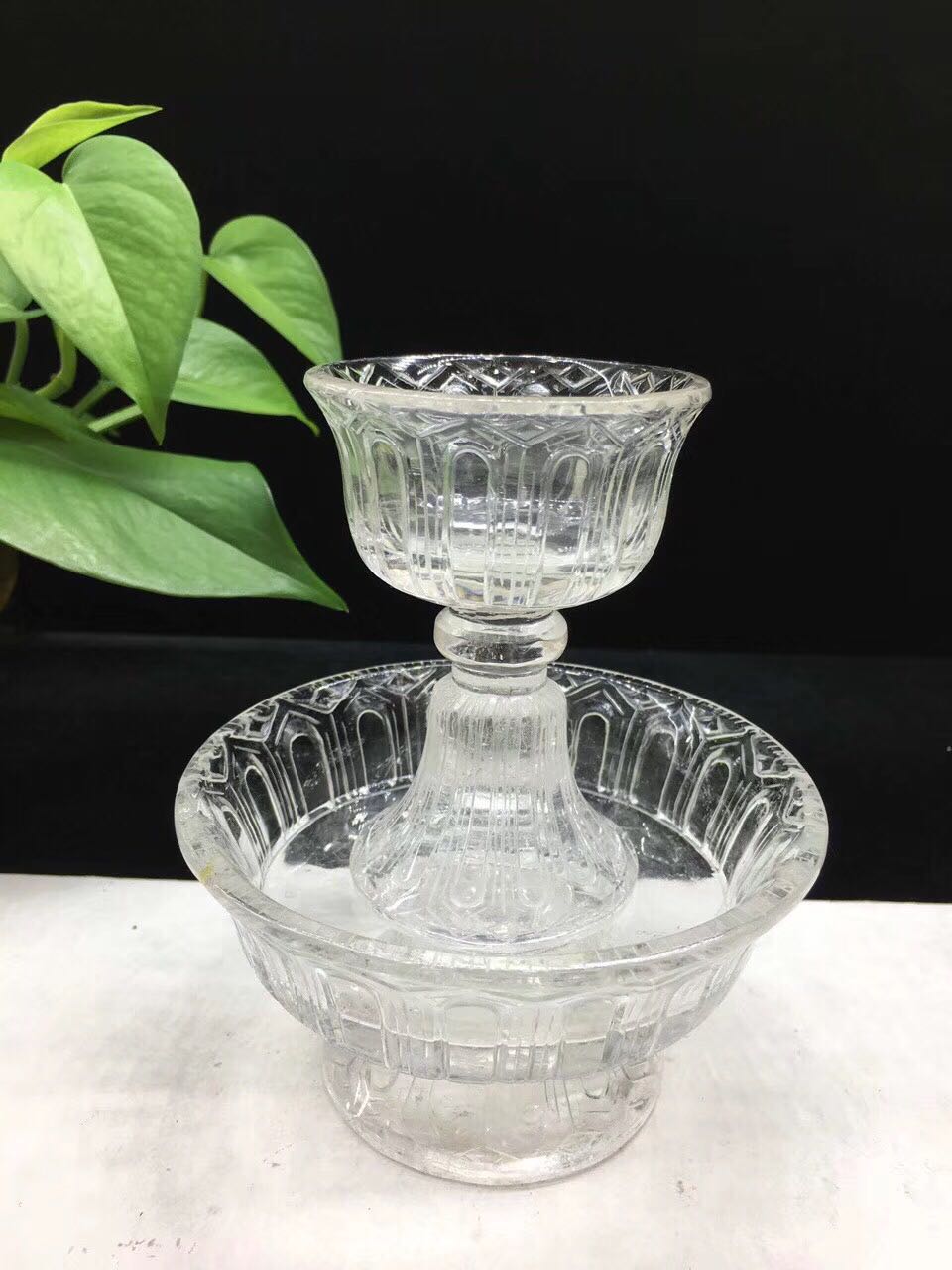 天然白水晶护法杯 供佛水杯 高143厘米 托盘口12厘米水杯口71厘米