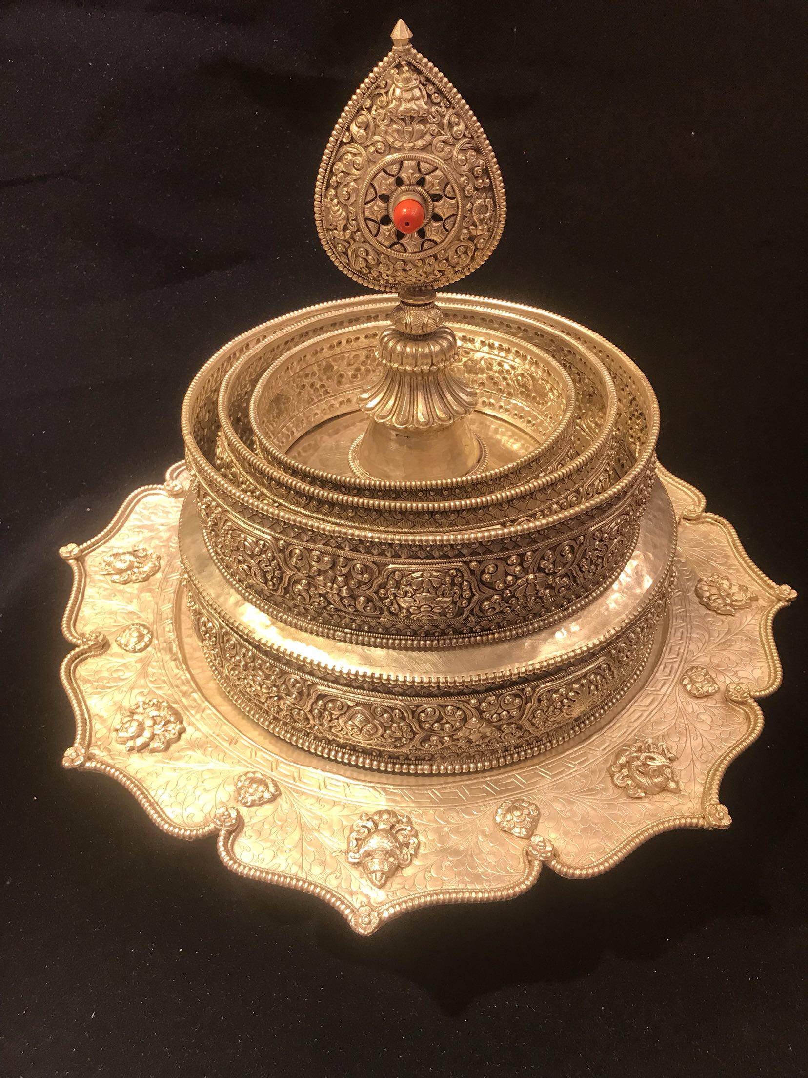 尼泊尔手工白铜曼扎直径30厘米 曼茶罗 曼达盘 密宗积累福报资粮