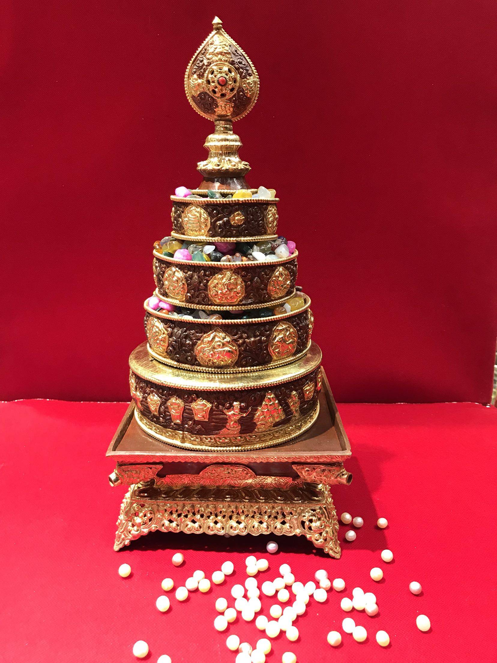 尼泊尔紫铜鎏金曼扎盘直径15厘米 曼达盘 曼茶罗 密宗积累福报