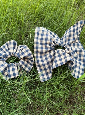 Daydream进口布料原创手工韩式黑色格纹发圈手工方巾发圈