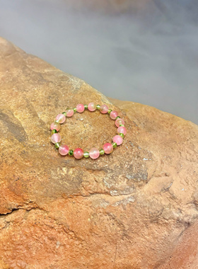 Daydream原创蔷薇手链｜手工天然蔷薇石粉水晶橄榄石手串配饰