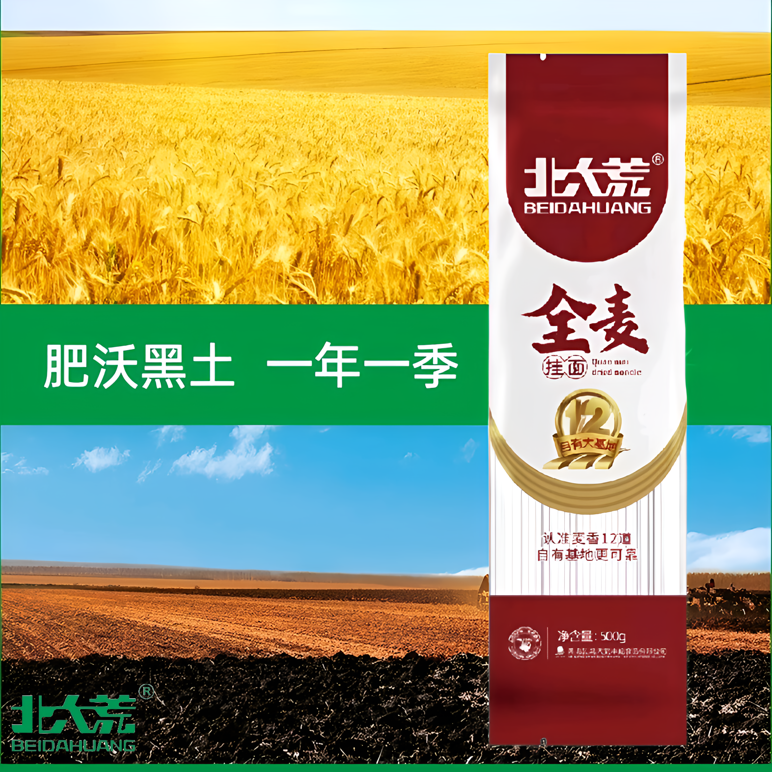 北大荒全麦挂面500g小麦胚芽麸皮粗粮杂粮低脂家庭早餐原味挂面条