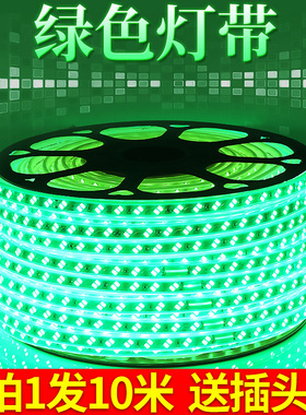LED灯带条绿色220V绿光灯带户外防水超高亮公园绿植亮化装饰线灯