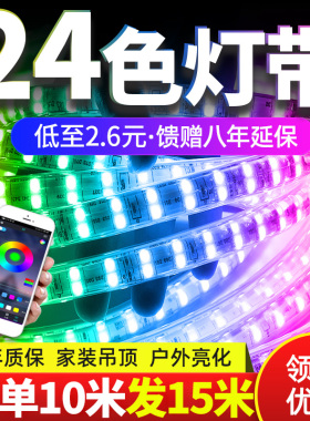 灯带led三色客厅吊顶220v霓虹家用遥控七彩变色户外超亮防水灯条
