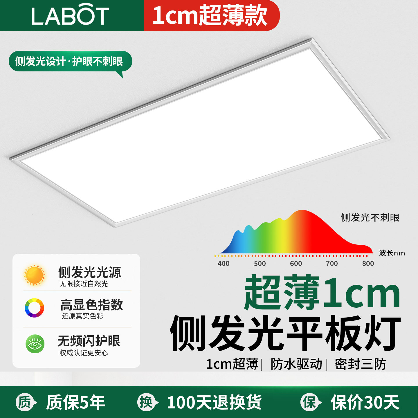 超薄1cm平板灯led集成吊顶照明灯300x600厨房卫生间铝扣板30x60cm