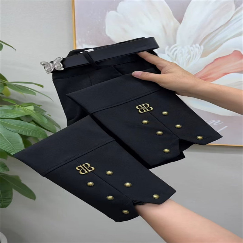 时尚新款排扣2025四季显瘦高腰百搭直筒烟管裤休闲裤女西裤八分裤