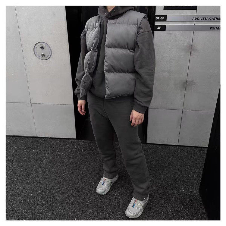 美式高街无领夹棉服马甲男秋冬季棉衣