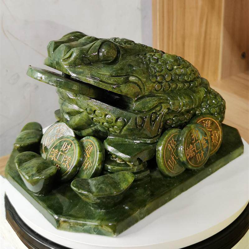 天然玉石金蟾摆件绿色青玉三脚蟾蜍三足金蝉家居工艺品纳招财进宝