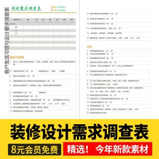 2025新款设计需求调查表室内装修设计签单专用表格客户喜好记录表